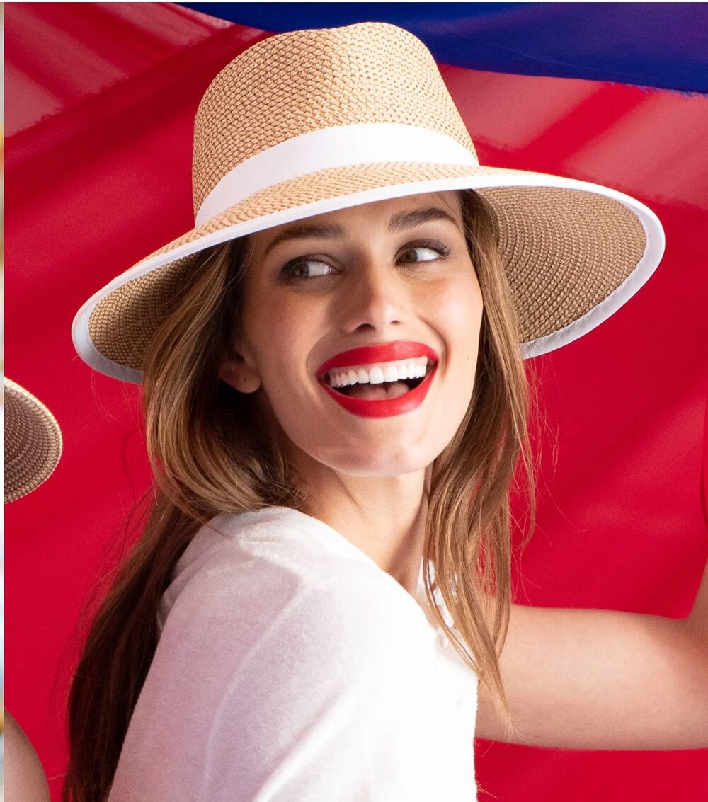 Eric Javits Suncrest Fedora Visor Peanut White UPF 50+ Packable Straw Hat
